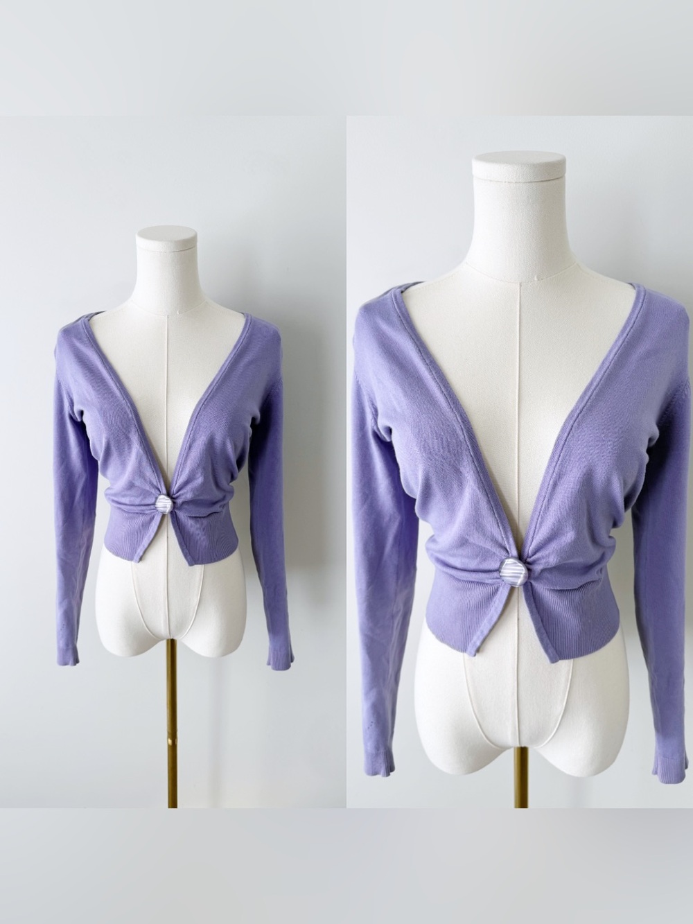 Moda international purple silk blend cropped cardigan.